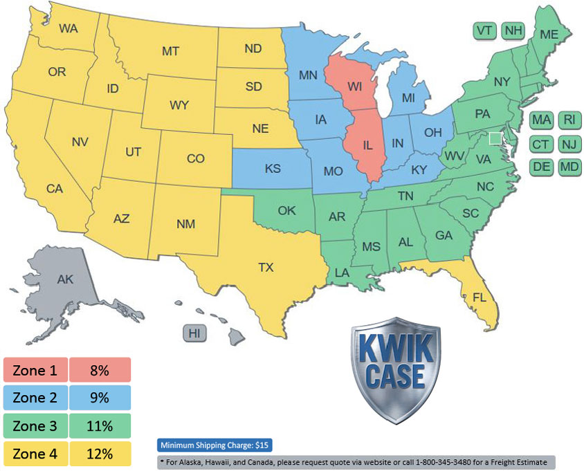 Kwik Case Freight Rate Map